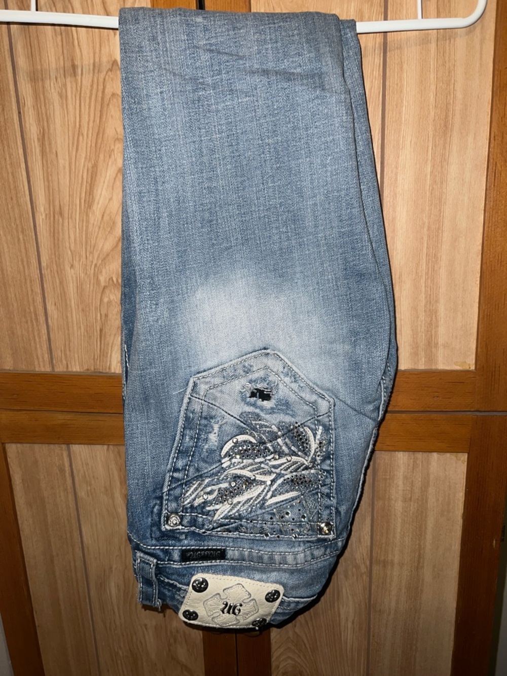 Miss Me Faded Blue Embellished Straight Leg Jeans